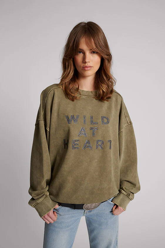 One Teaspoon Wild At Heart Studded Retro Sweater Khaki