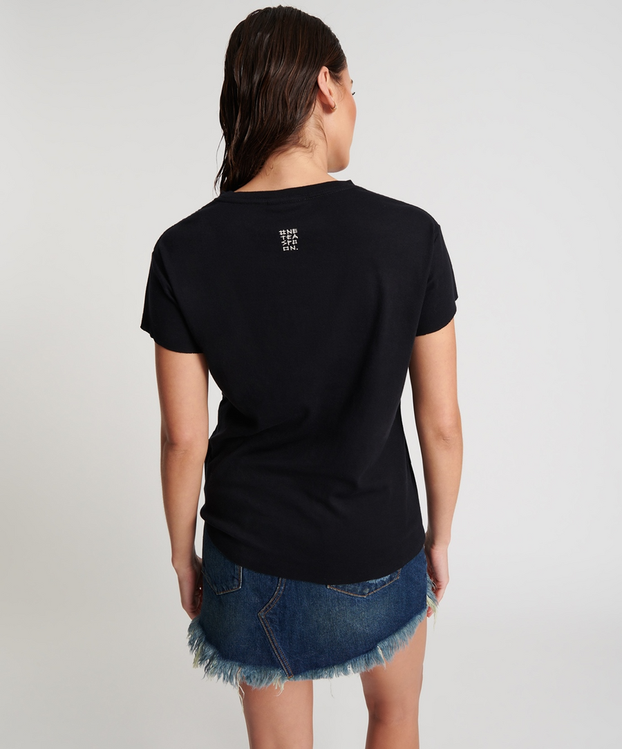 One Teaspoon Black Deep V Cut Out Tee - Black stone