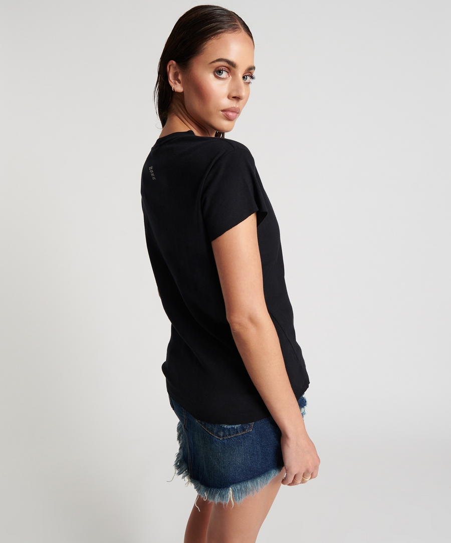 One Teaspoon Black Deep V Cut Out Tee - Black stone
