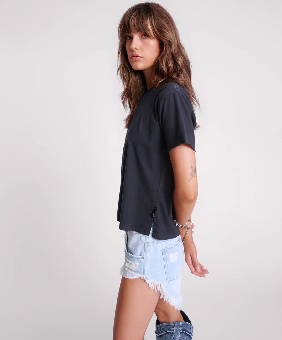 One Teaspoon Garffiti Bird Split Hem Tee - Black