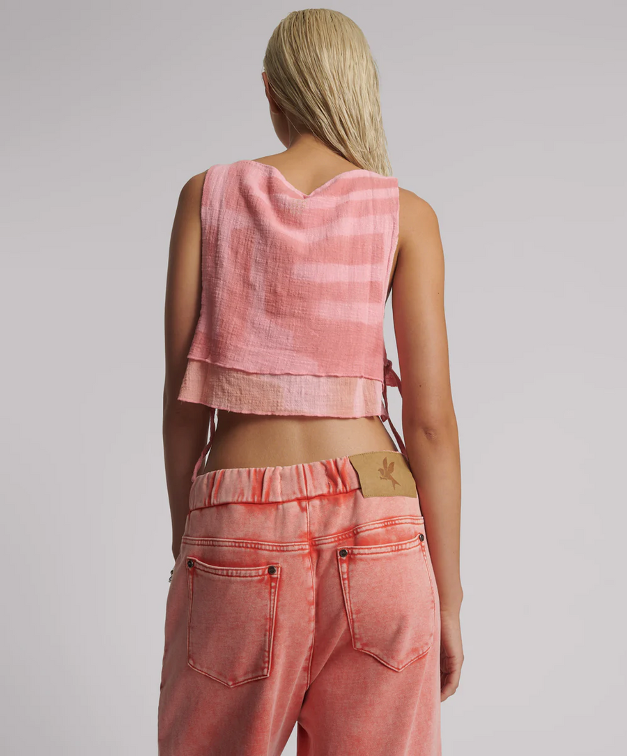 One Teaspoon Moai Hand Painted Muslin Double Layer Top- Pink