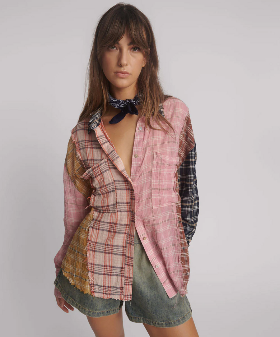 One Teaspoon Panelled Flannel Oversize Shirt- Multi
