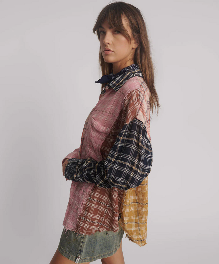 One Teaspoon Panelled Flannel Oversize Shirt- Multi