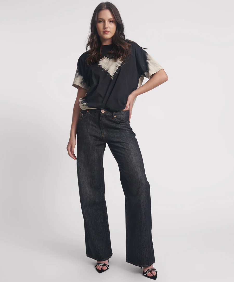 One Teaspoon Jacksons Mid Waist Wide leg - Raw Black