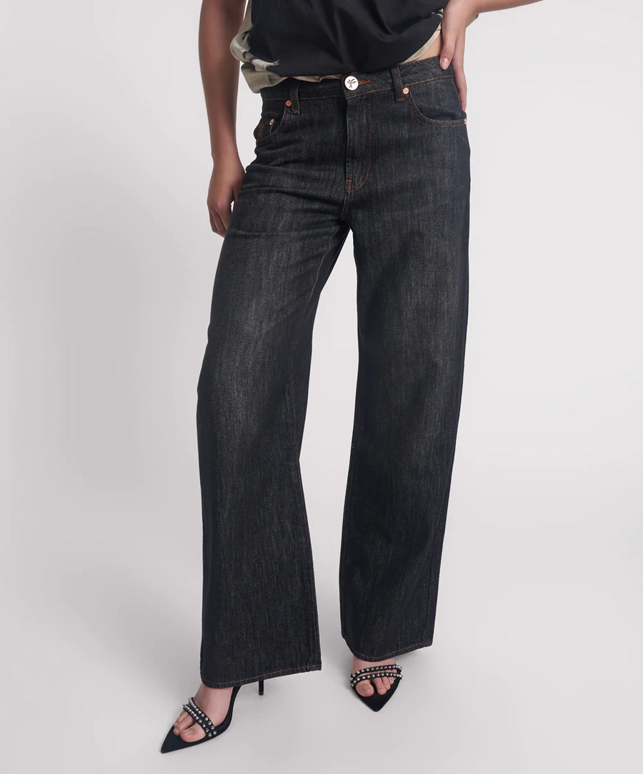 One Teaspoon Jacksons Mid Waist Wide leg - Raw Black