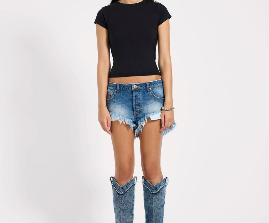 One Teaspoon Rollers Low Waist  Denim Shorts - Pacifica