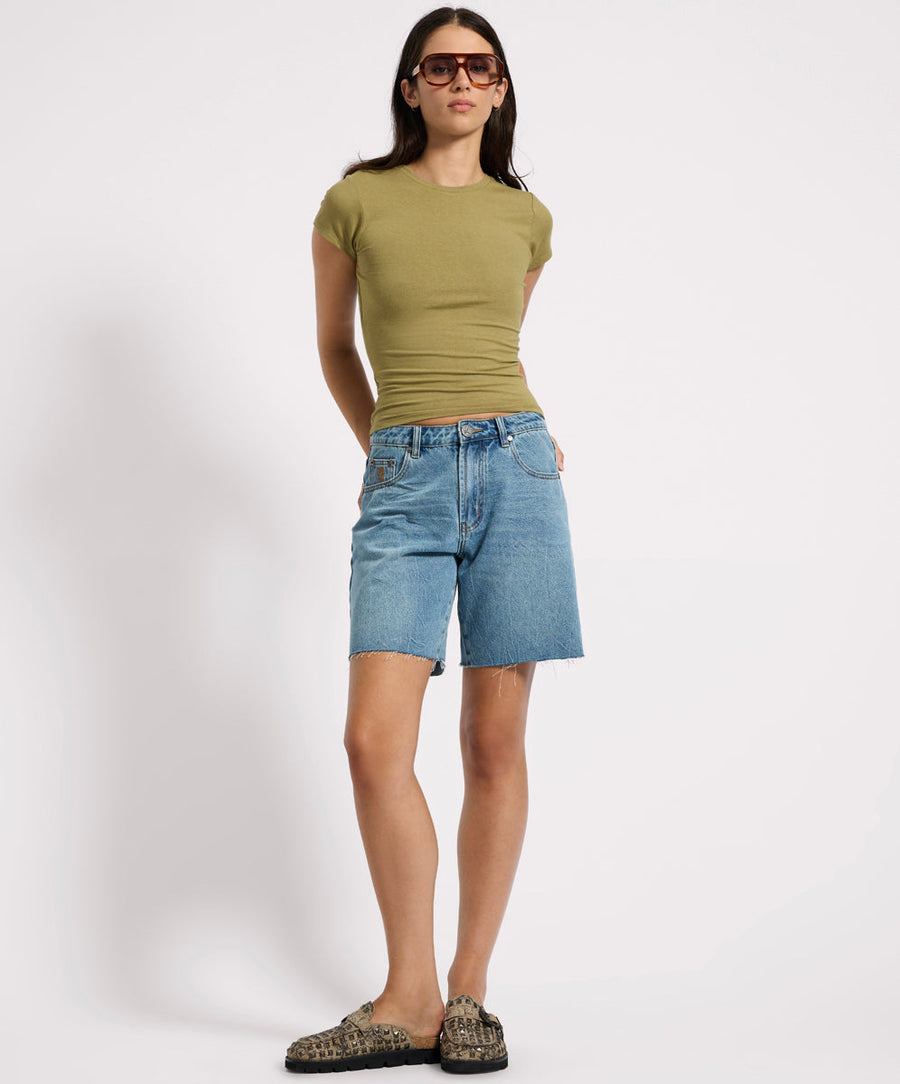 One Teaspoon Jacksons Wide Leg Denim Shorts - Blue Crush