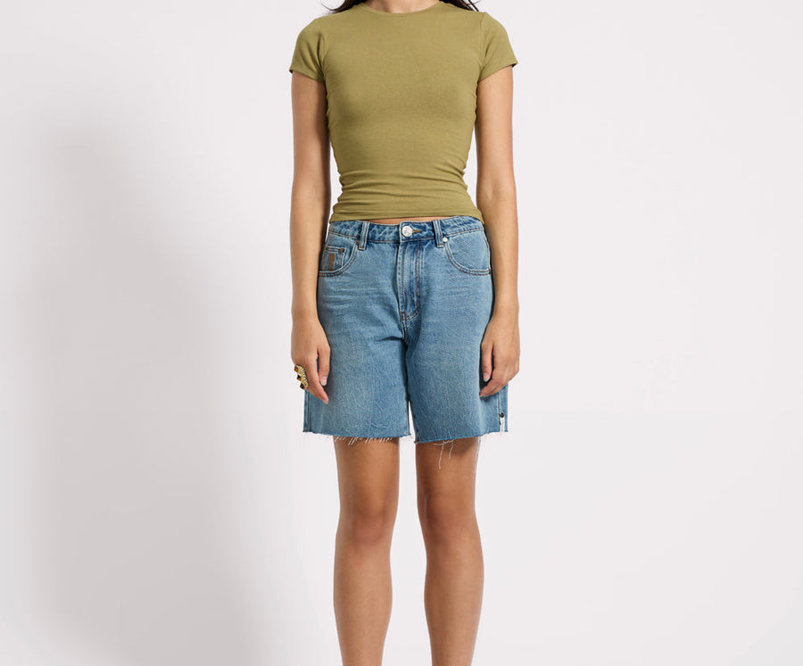 One Teaspoon Jacksons Wide Leg Denim Shorts - Blue Crush