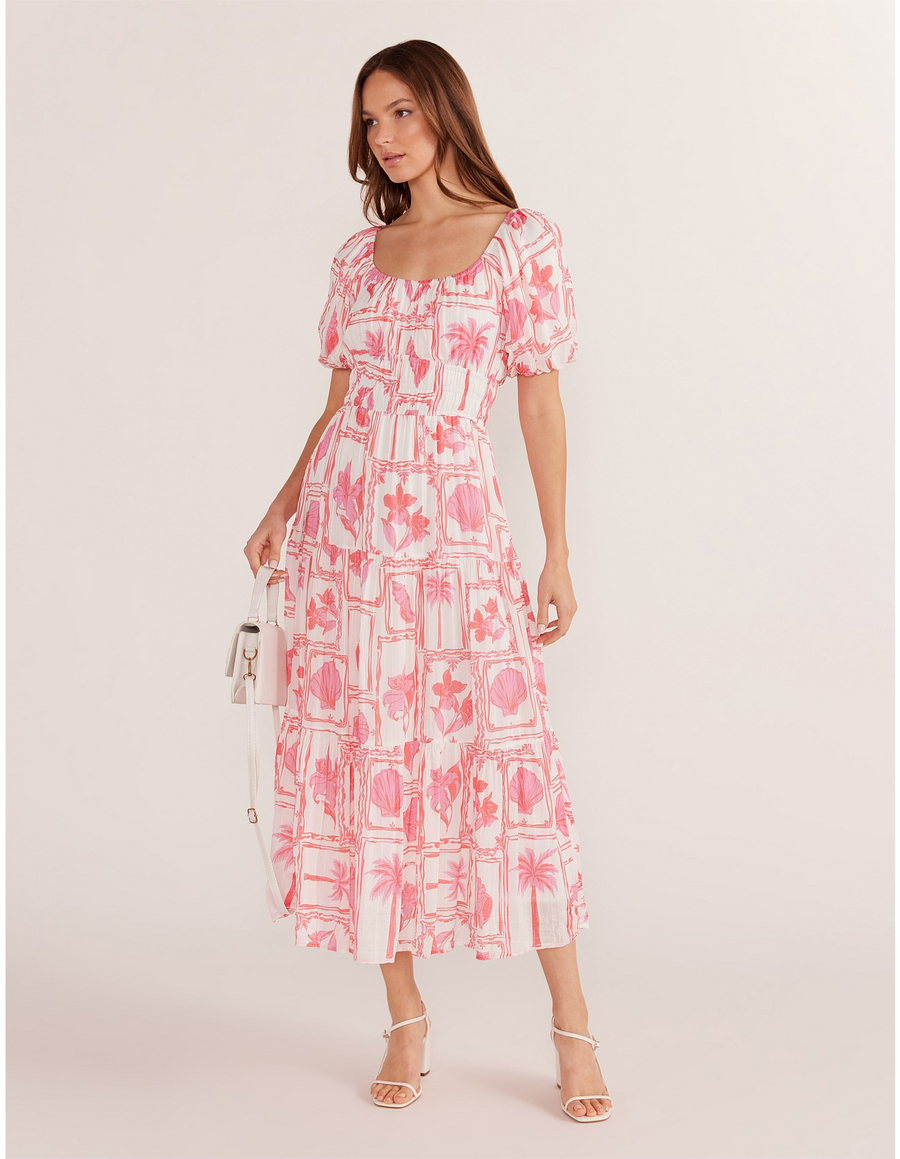 Minkpink Bria Puff  Sleeve   Midi Dress - Summer Postcardcard