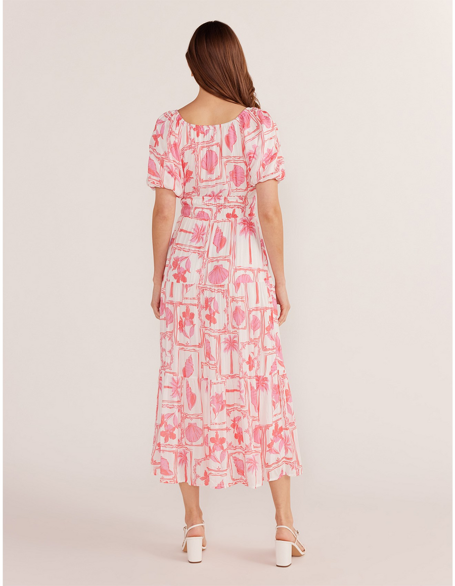 Minkpink Bria Puff  Sleeve   Midi Dress - Summer Postcardcard