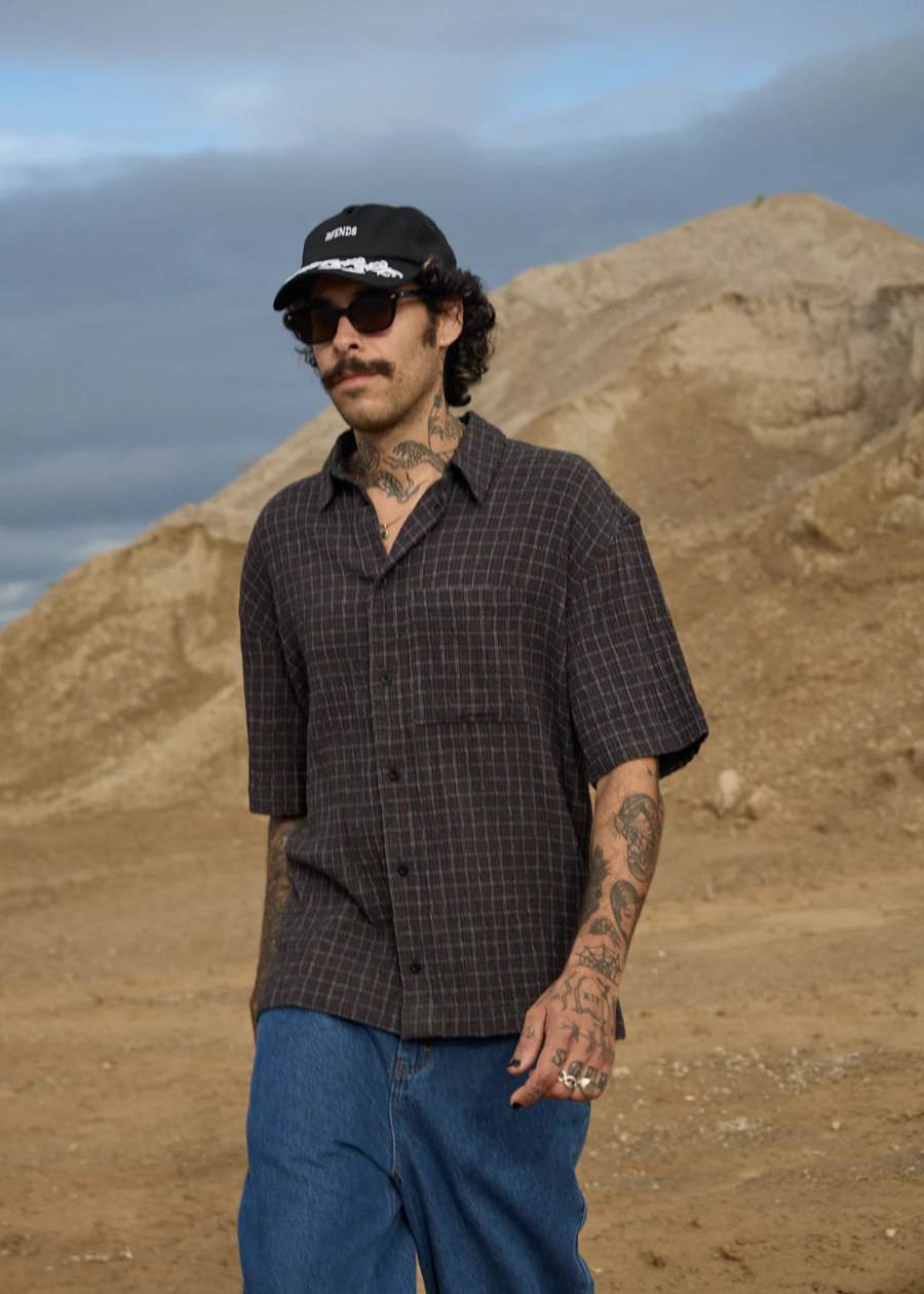 Afends Dusk Hemp Seersucker Check Shirt - Black Check