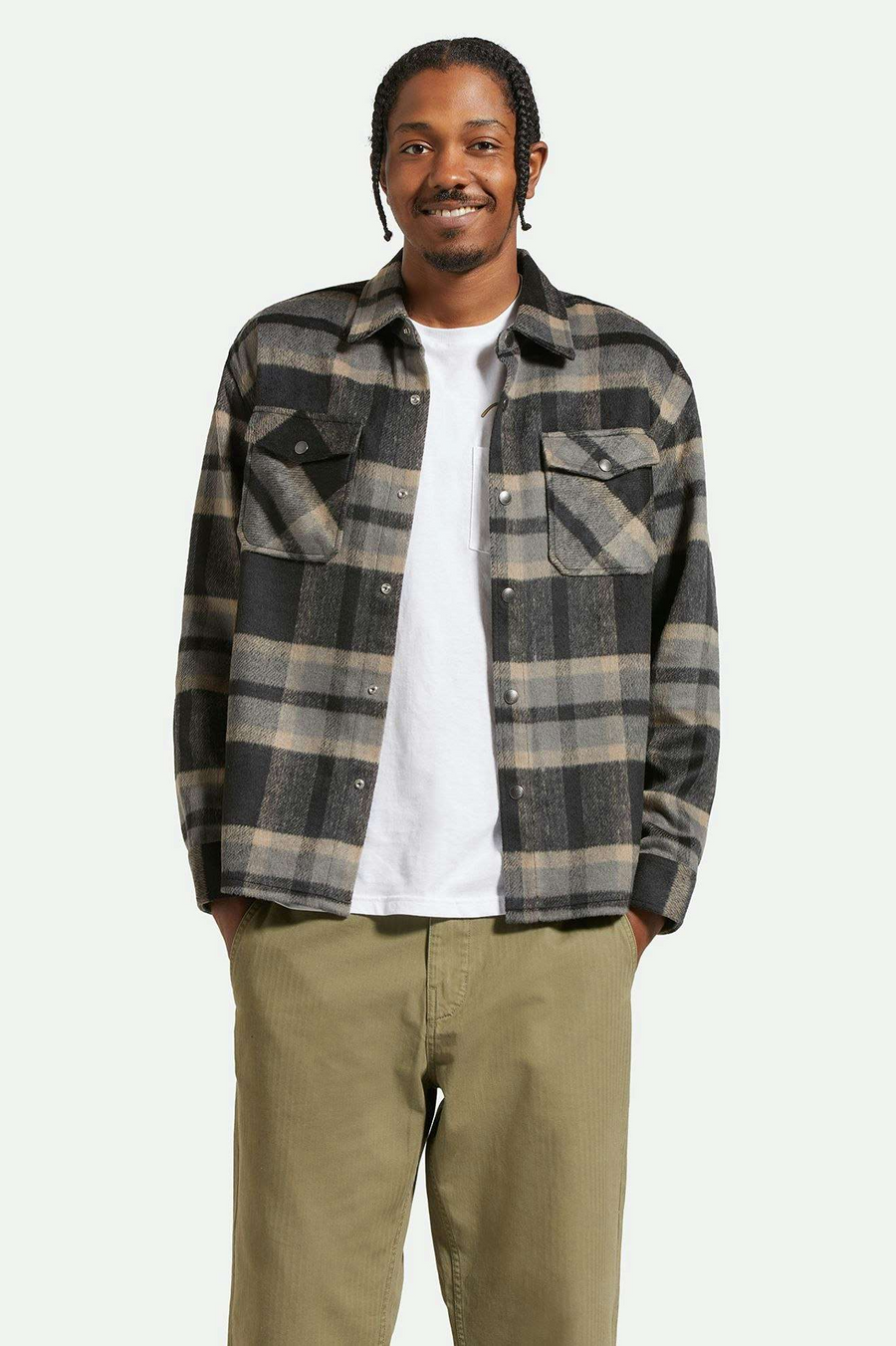 Brixtron  Selden Soft Brushed Flannel Overshirt - Black/ Charcoal