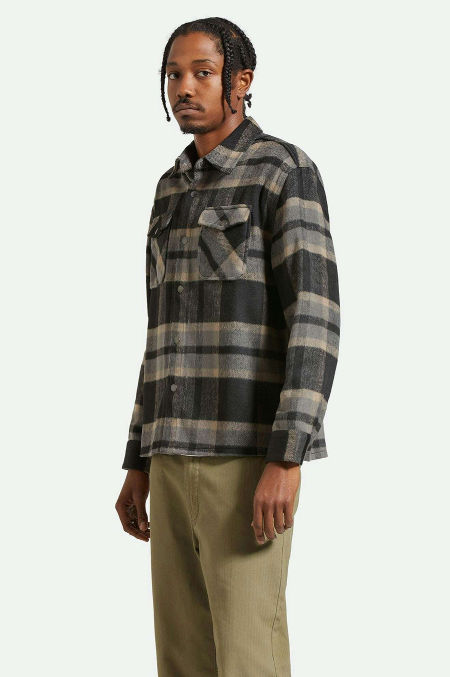 Brixtron  Selden Soft Brushed Flannel Overshirt - Black/ Charcoal