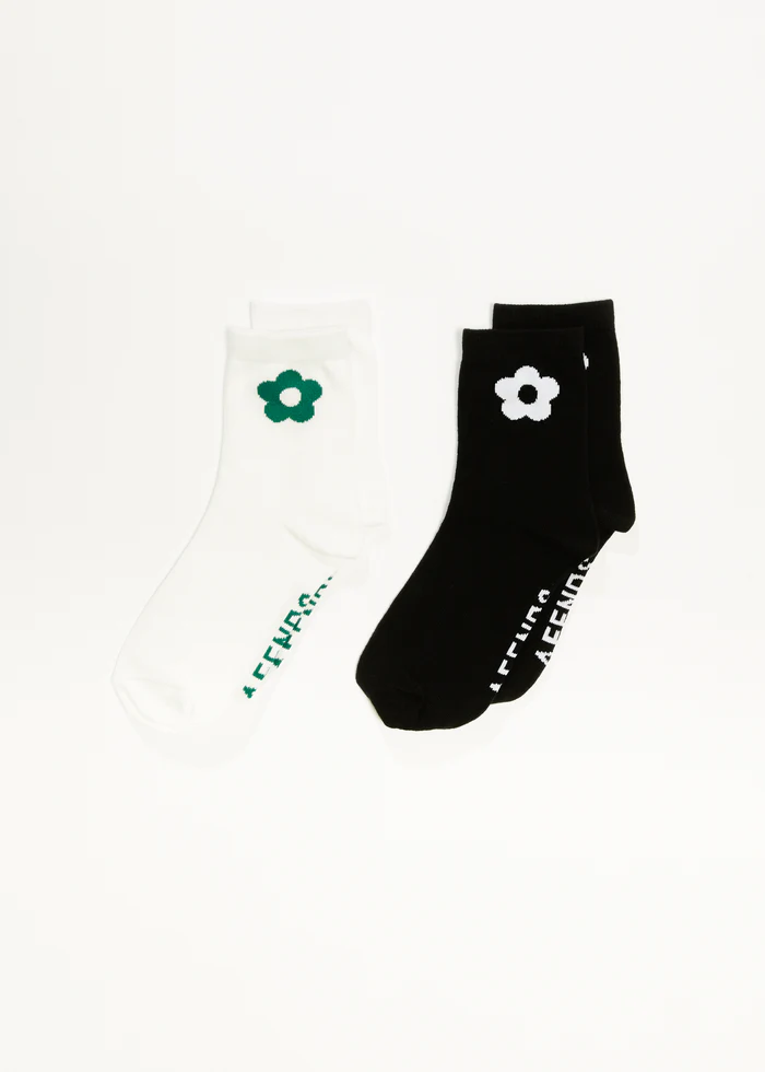 Afends Blossom Recycled Socks Two Pack  One Size  - White Black