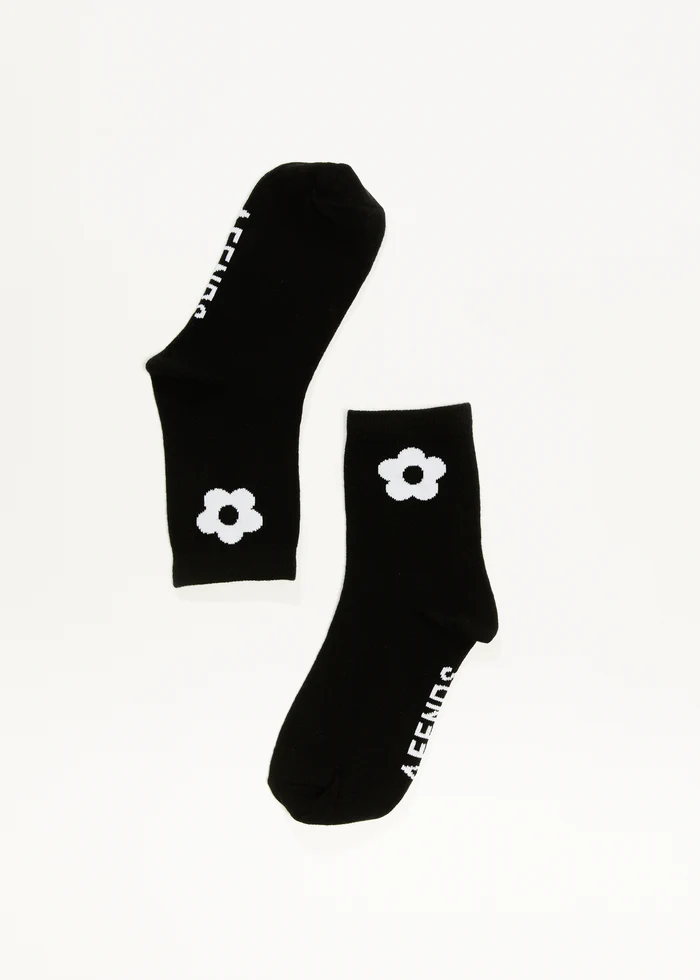 Afends Blossom Recycled Socks Two Pack  One Size  - White Black
