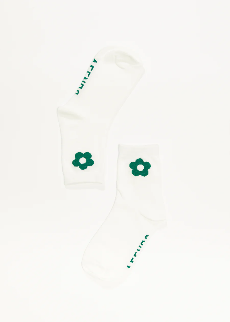 Afends Blossom Recycled Socks Two Pack  One Size  - White Black