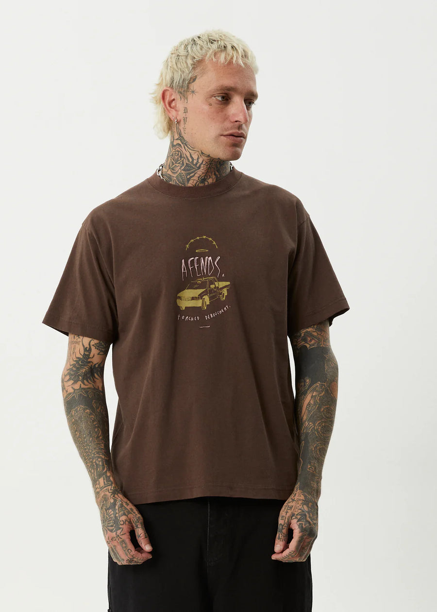 Afends Trayback Recycled  Boxy Fit Tee  -Coffee