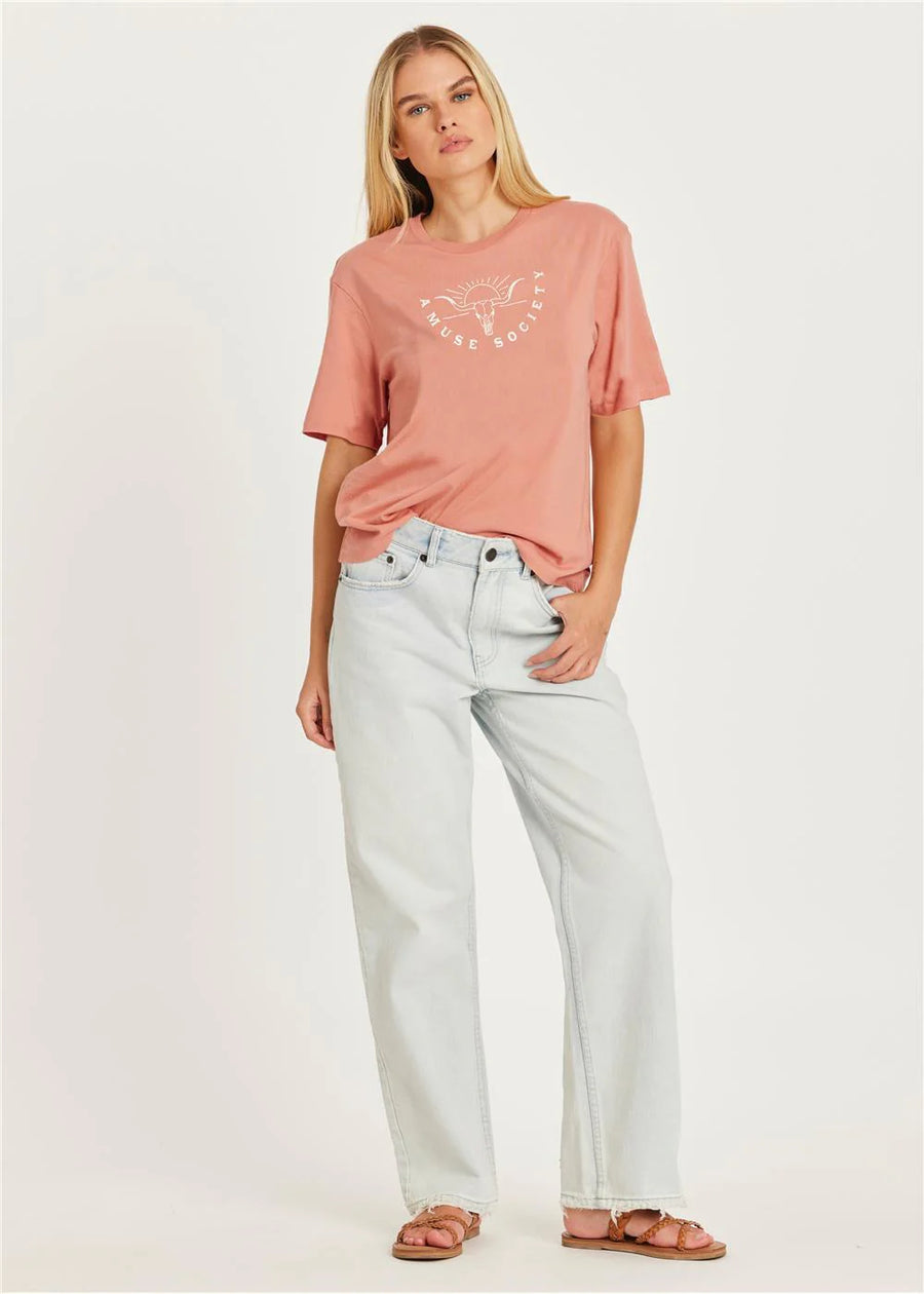 Amuse Society  Western Bull SS Knit Tee - Cognac
