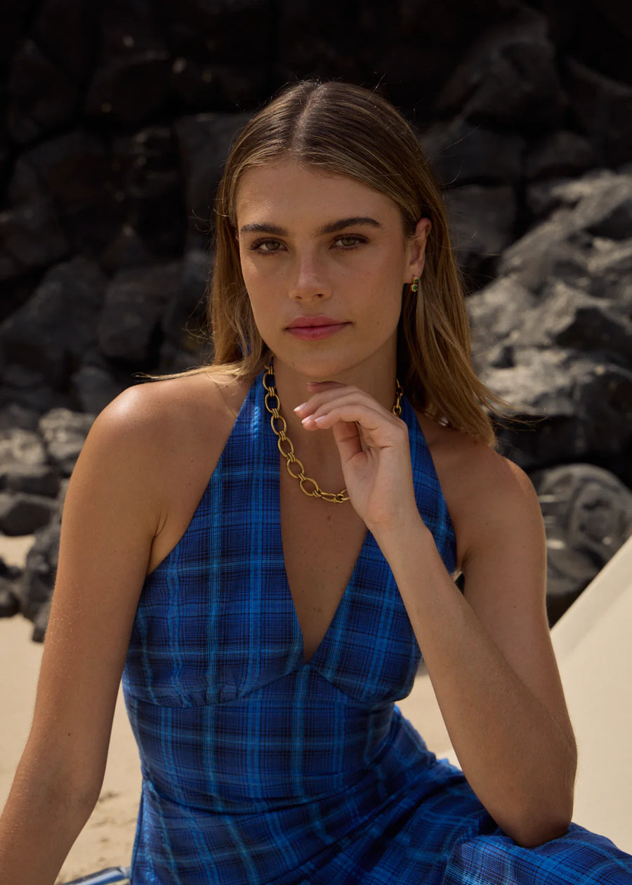 Afends Camden Seersucker  Maxi Dress  - Marina Check