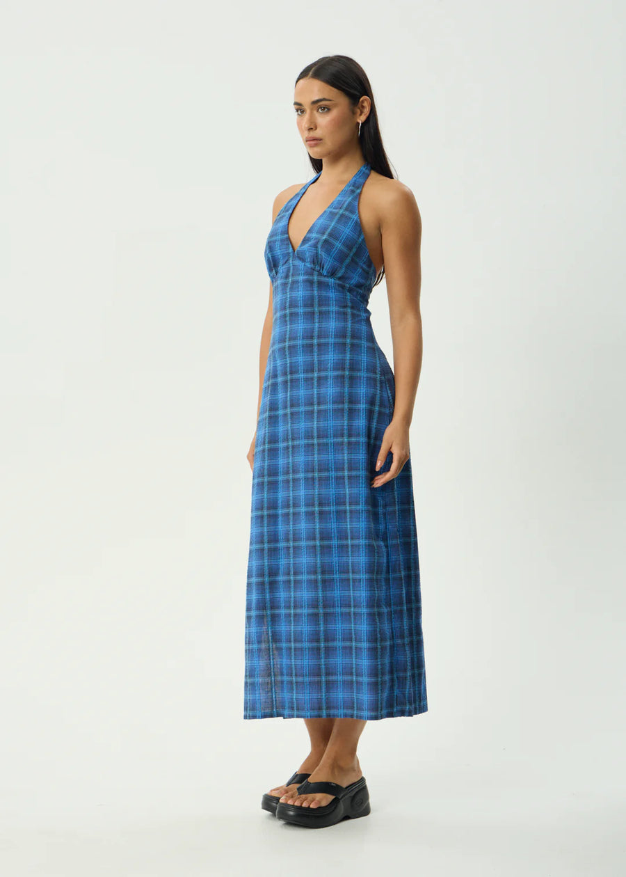 Afends Camden Seersucker  Maxi Dress  - Marina Check