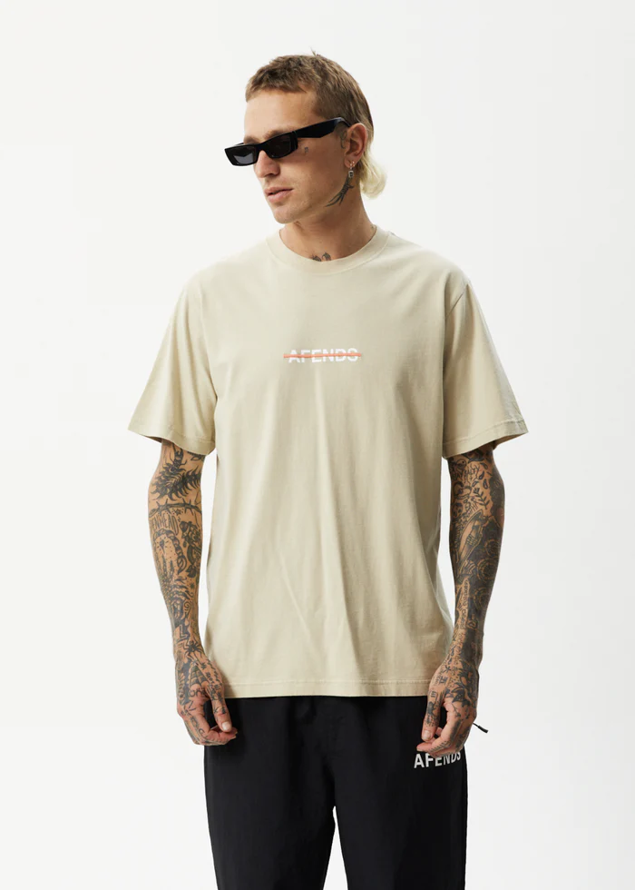 Afends Liquid Recycled Retro Fit Tee - Cement
