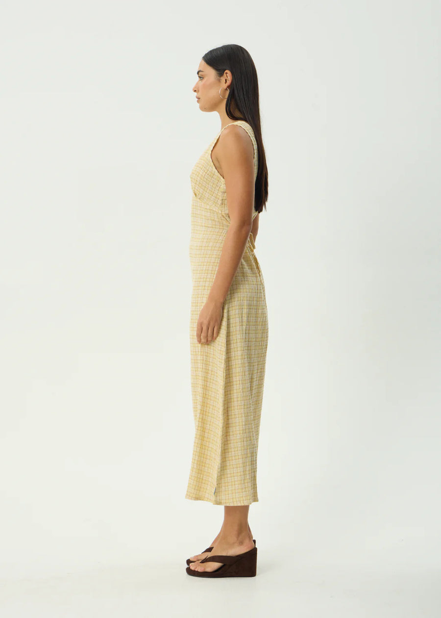 Afends  Sunday Seersucker Check Maxi Dress -  Lemon