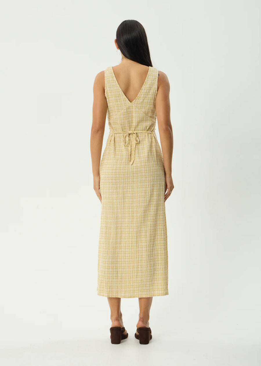 Afends  Sunday Seersucker Check Maxi Dress -  Lemon