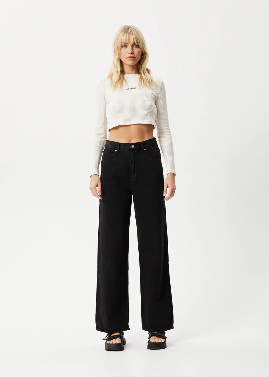 Afends Ari Waffle Long Sleeve Cropped Top - Off White