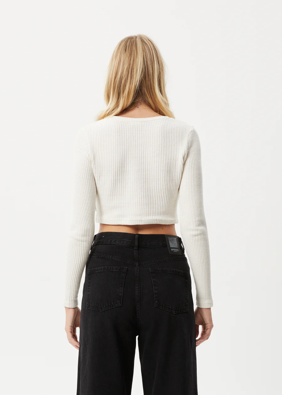 Afends Ari Waffle Long Sleeve Cropped Top - Off White