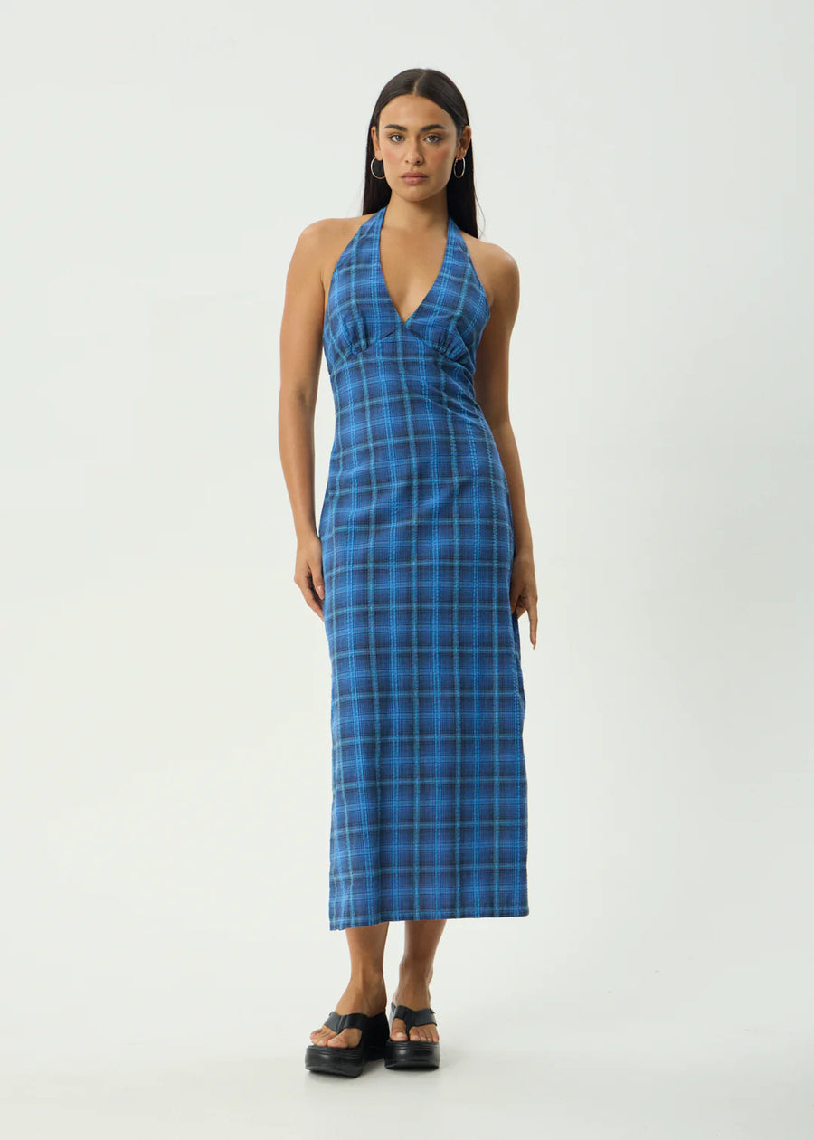 Afends Camden Seersucker  Maxi Dress  - Marina Check