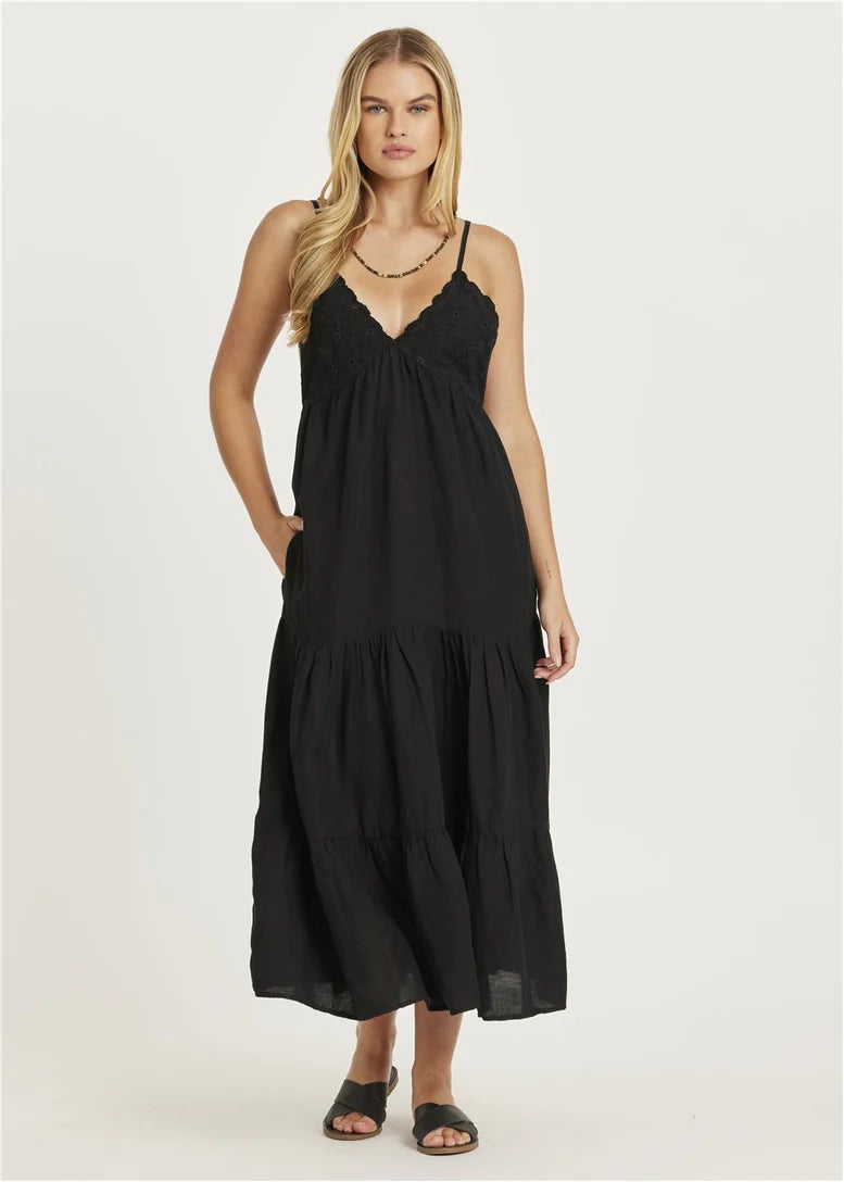 Amuse Society Check Me Out Woven Midi Dress - Black