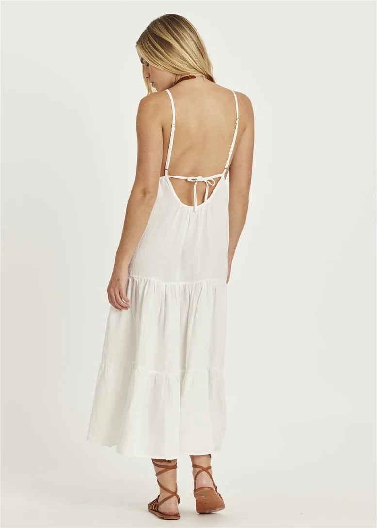 Amuse Society Check Me Out  Woven  Midi Dress - White  Cap