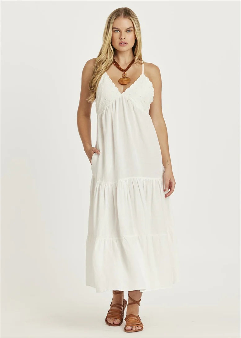 Amuse Society Check Me Out  Woven  Midi Dress - White  Cap