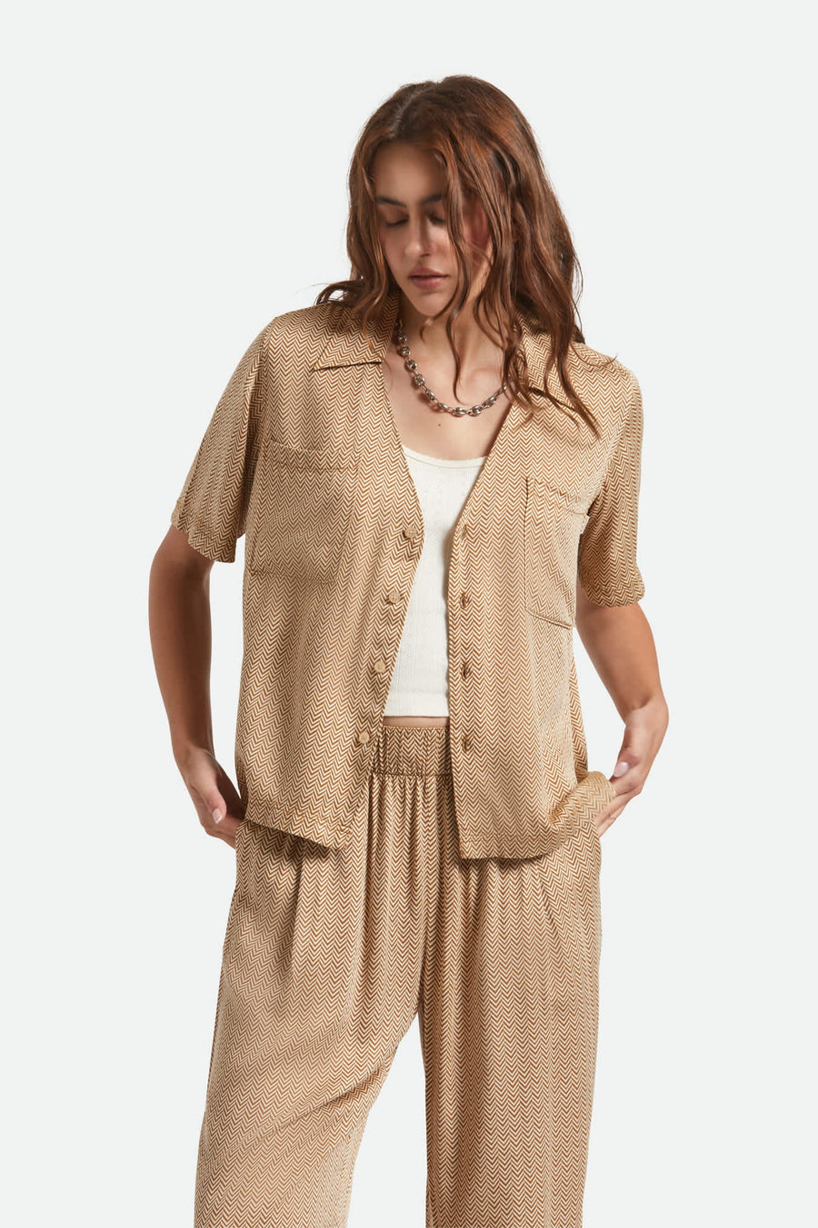 Brixton Hudson Lounge S/S Woven Shirt -  Washed Copper / Whitecap
