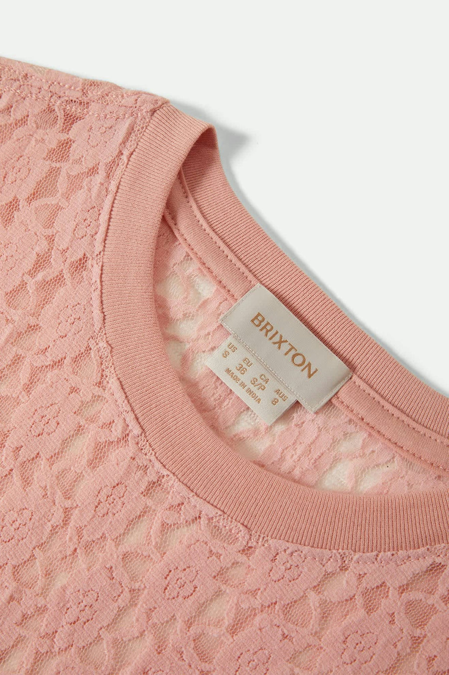 Brixton Sheer Slim Lace  S/S Top - Mellow Rose