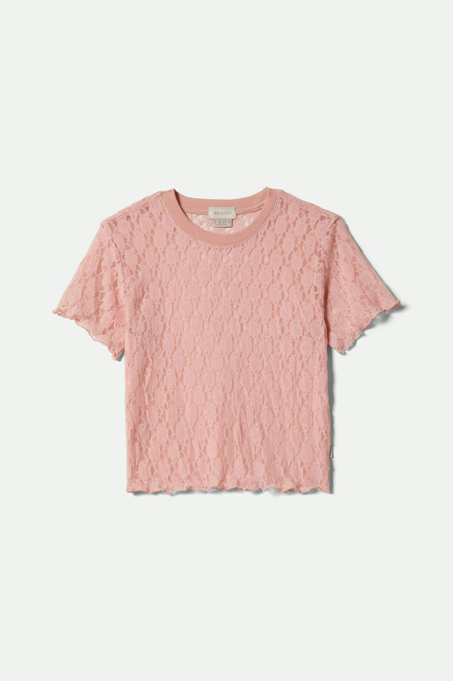 Brixton Sheer Slim Lace  S/S Top - Mellow Rose