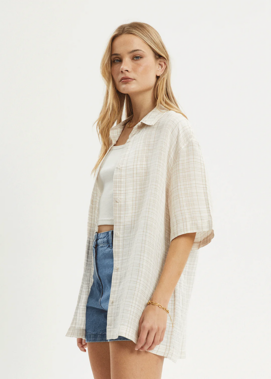 Afends Criss Cross  Hemp SS Shirt - Taupe