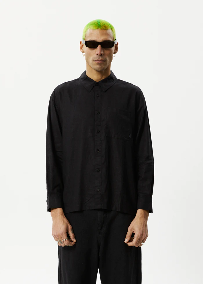 Afends Everyday Hemp Cuban Long Sleeve Shirt - Black