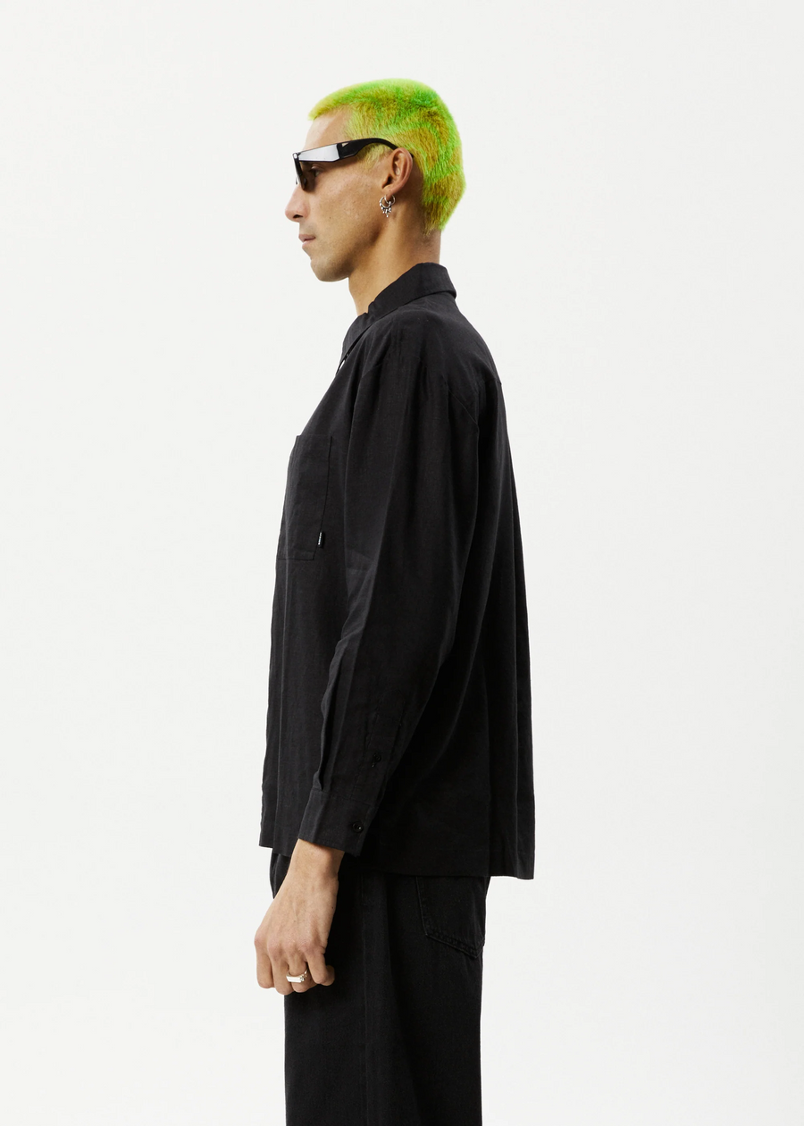 Afends Everyday Hemp Cuban Long Sleeve Shirt - Black