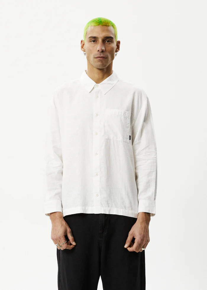 Afends Everyday Hemp Cuban Long Sleeve Shirt - White