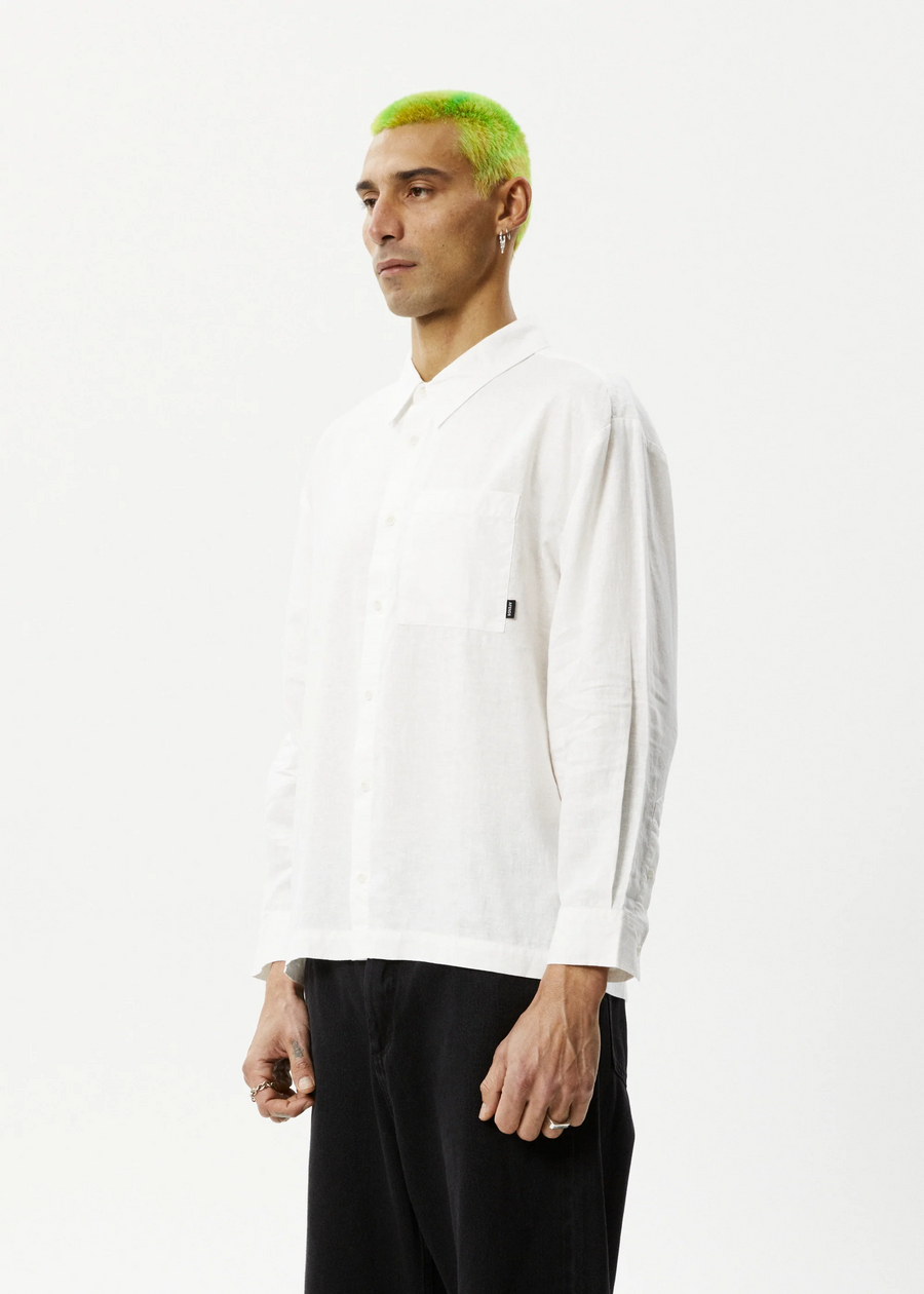 Afends Everyday Hemp Cuban Long Sleeve Shirt - White