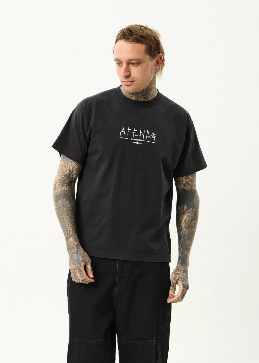 Afends Spinal Boxy Tee - Stone Black
