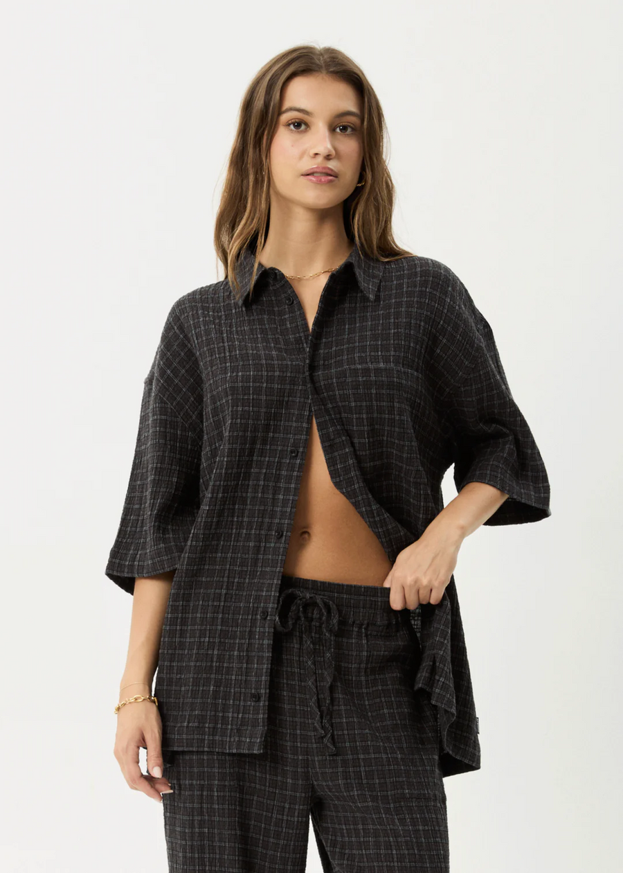 Afends Dusk Hemp Seersucker Check Shirt - Black Check