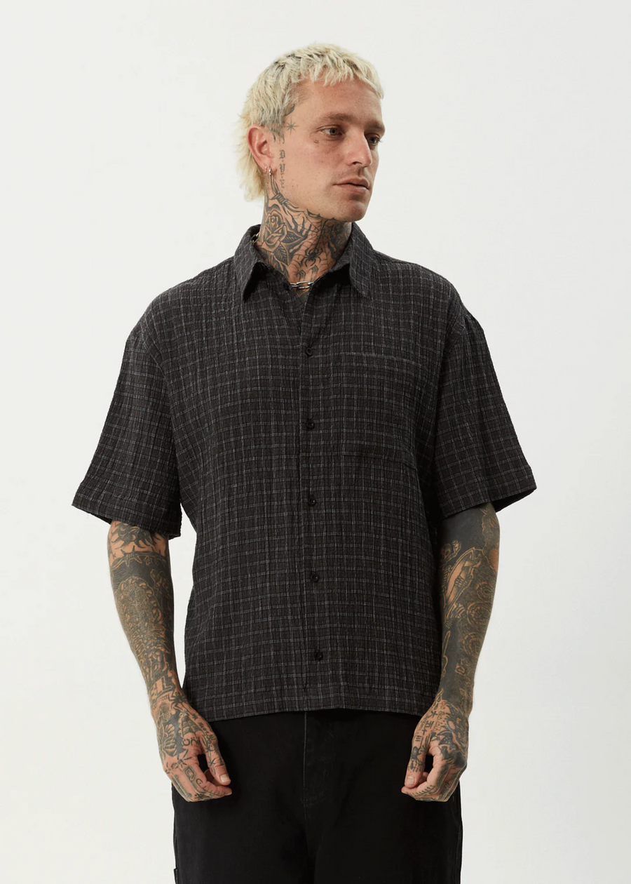 Afends Dusk Hemp Seersucker Check Shirt - Black Check