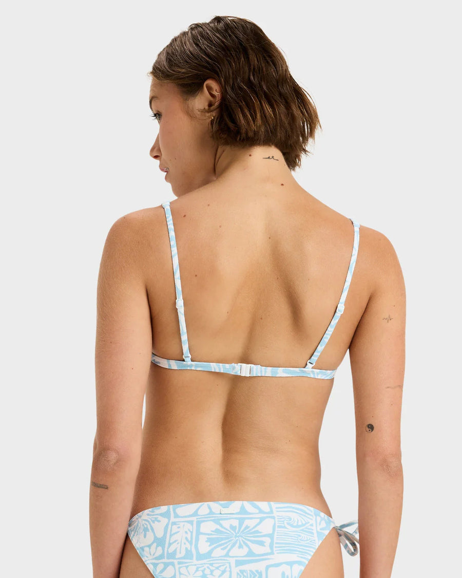 Roxy Flowers Wave Elongated  Tiki Tri Bikini Top - Sky Blue Surfenirs