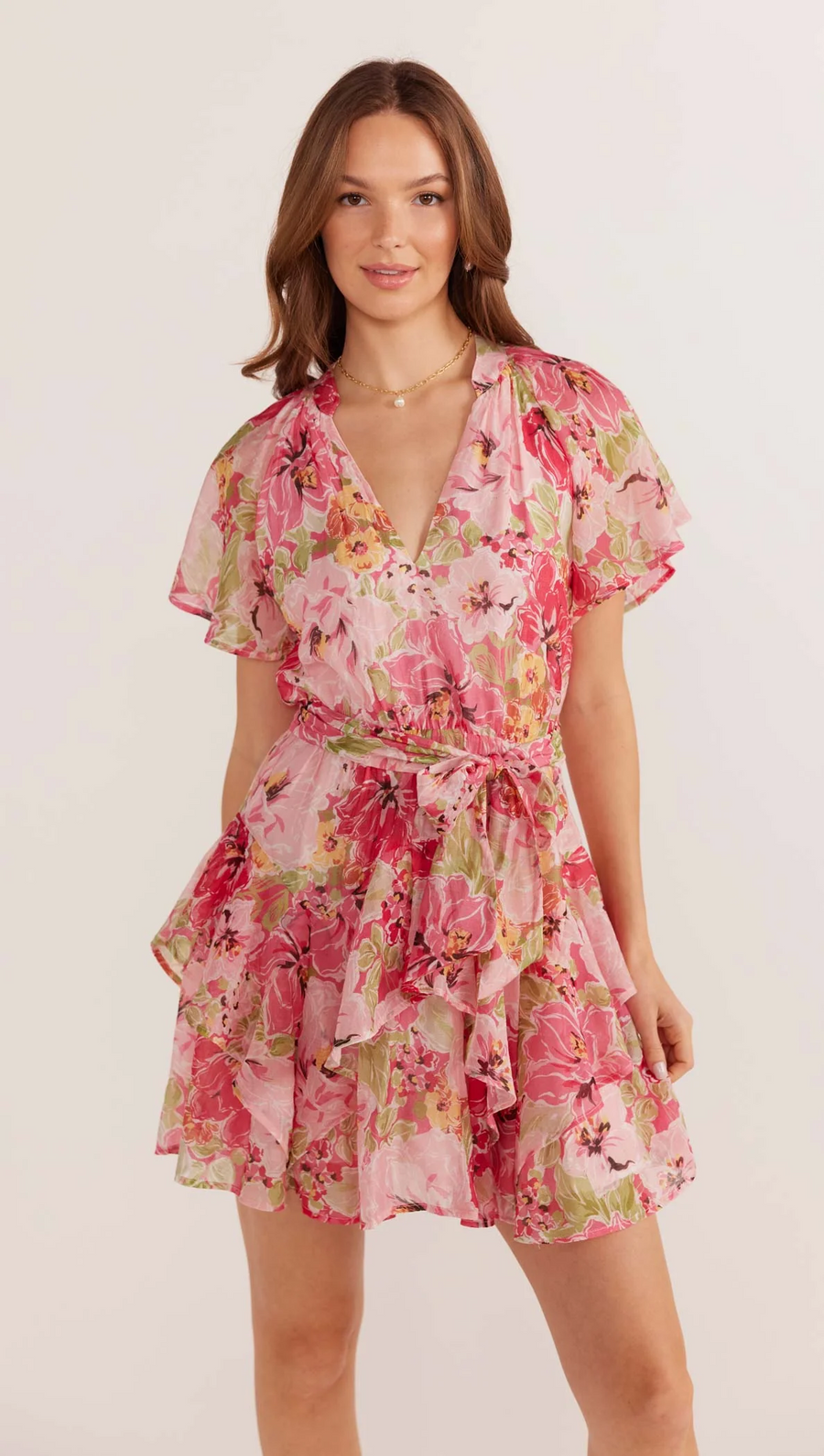 Minkpink Simone Flutter Mini Dress - Pink Foral