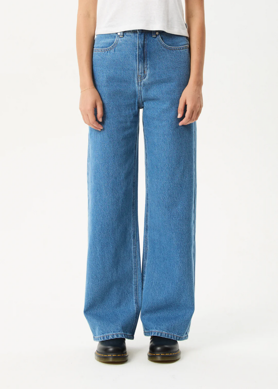Afends Bella Denim Wide Leg Baggy Jeans - Worn Blue