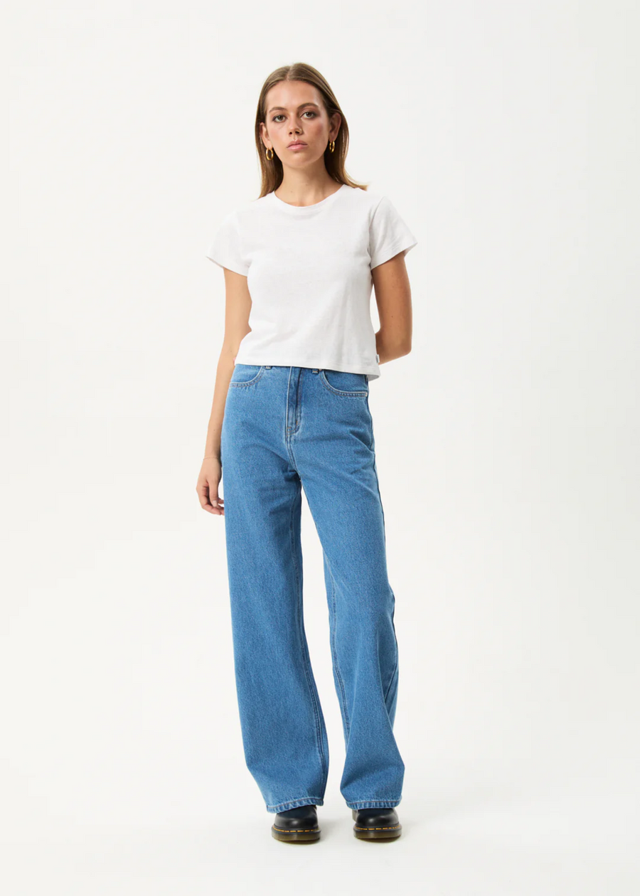 Afends Bella Denim Wide Leg Baggy Jeans - Worn Blue