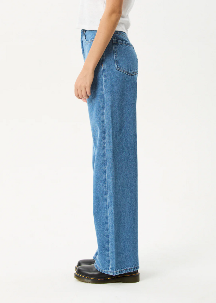 Afends Bella Denim Wide Leg Baggy Jeans - Worn Blue