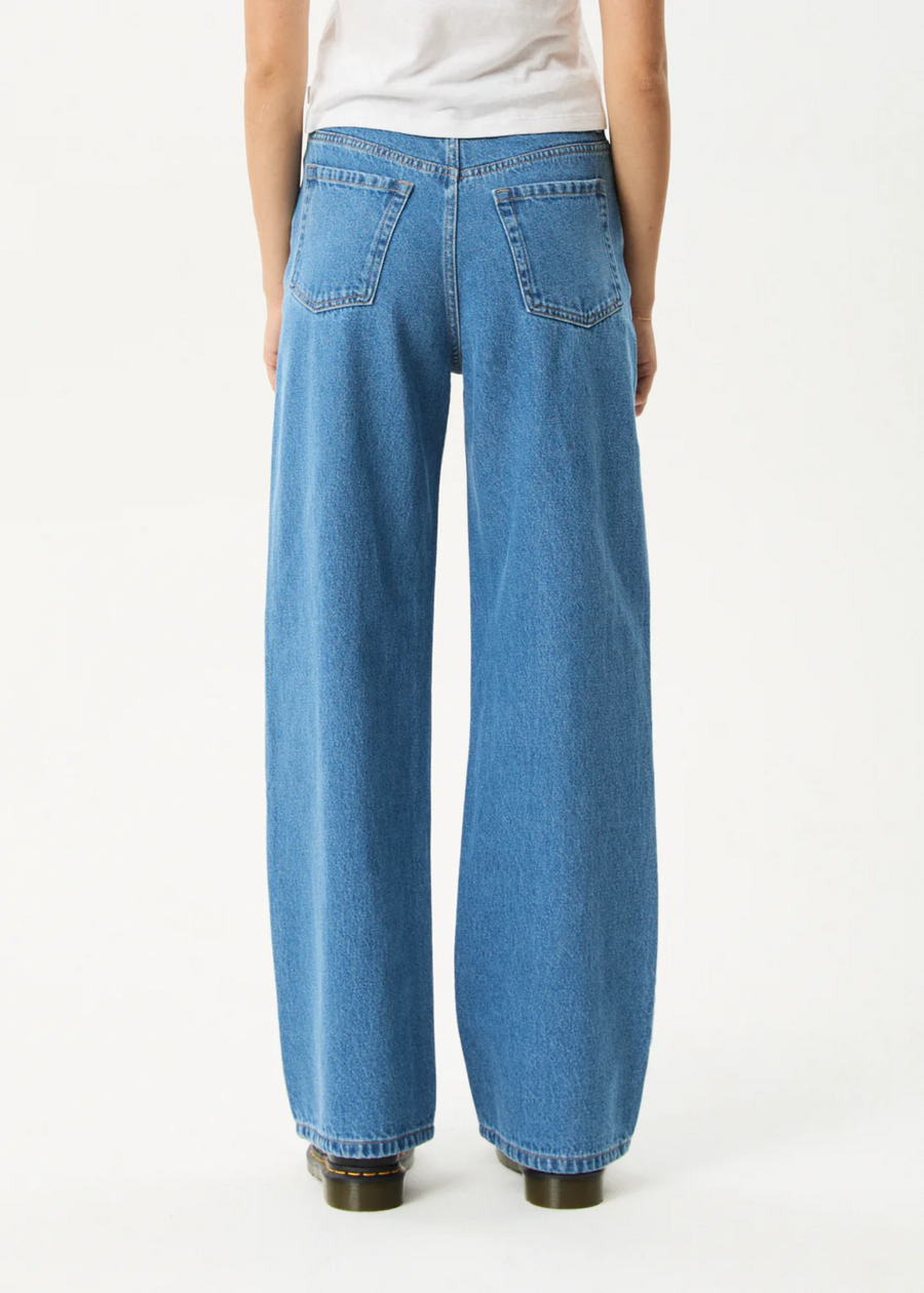 Afends Bella Denim Wide Leg Baggy Jeans - Worn Blue